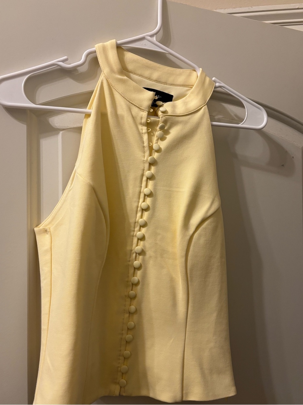 Lulu's Pale Yellow Sleeveless Halter Button-Front Top